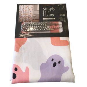 FAB BOO LOUS Pink Lilac Ghost Shower Curtain with Metal Hooks